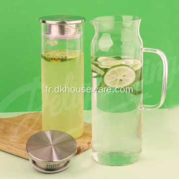 Pichet à eau en verre borosilicaté avec couvercle en acier inoxydable